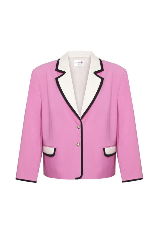 Pink Jacket With White Collardress