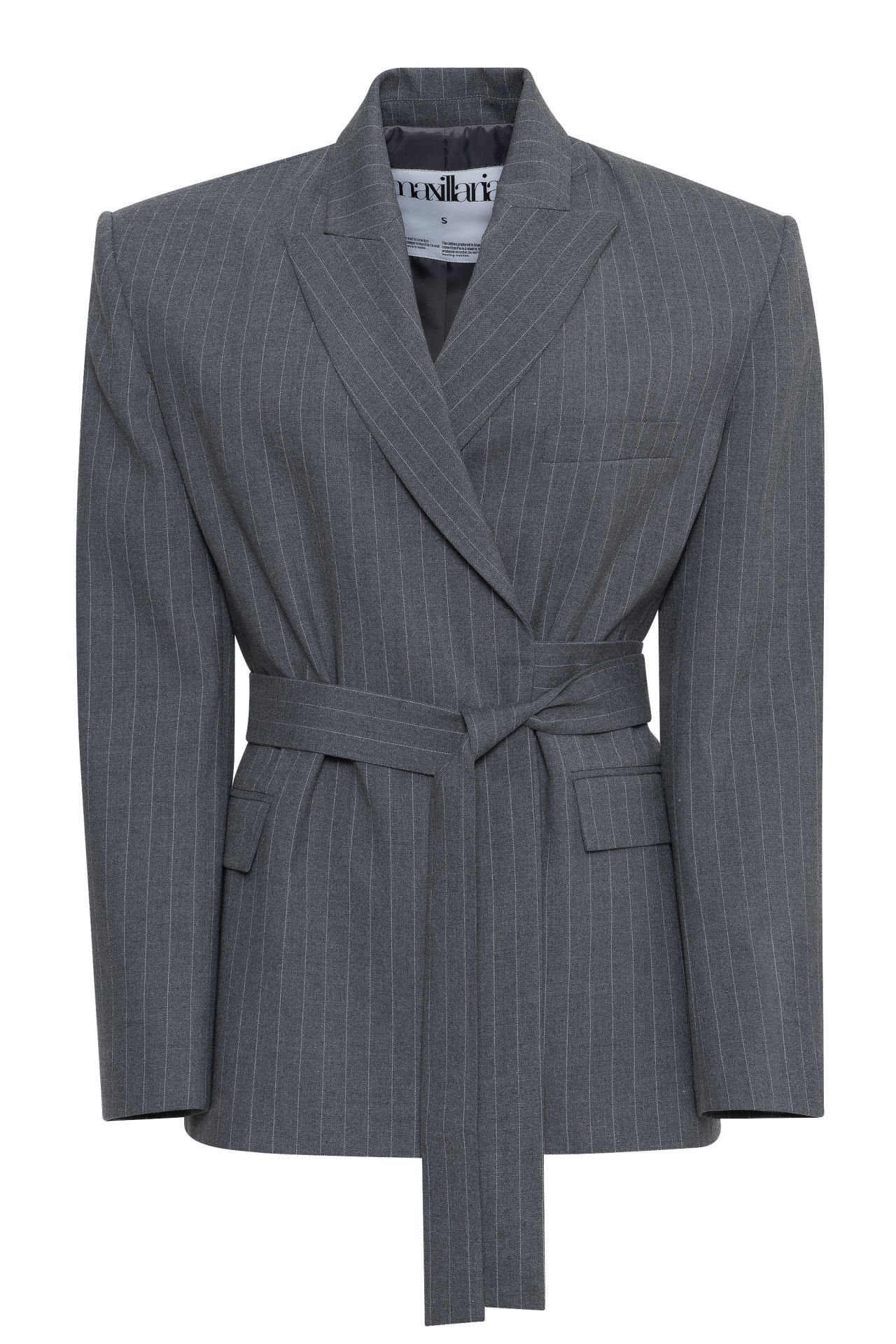 Gray striped Jacket with belt detail at the waist