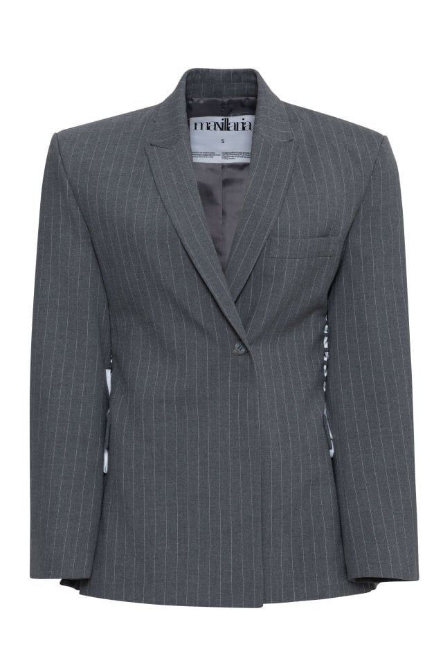 Gray Striped Pant with , white rope detail