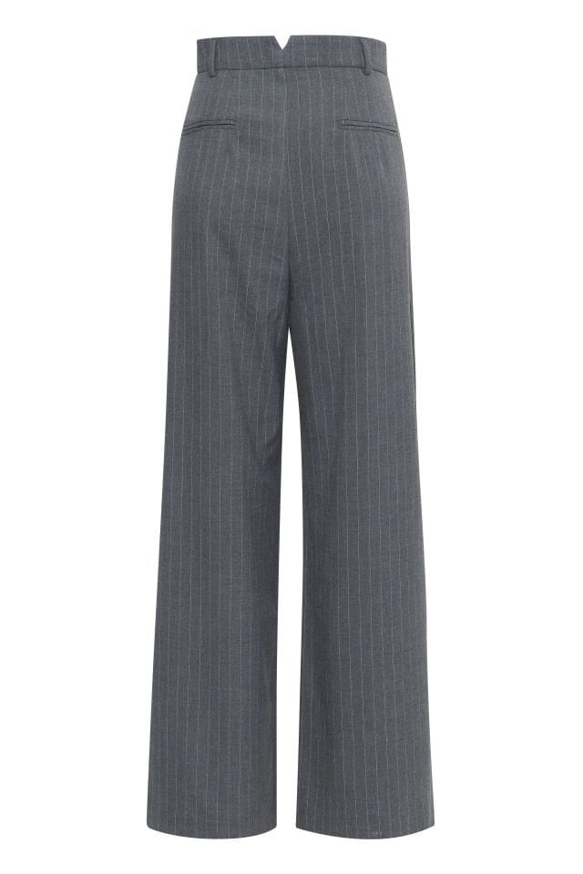 Gray striped trousers & waistband with belt detail