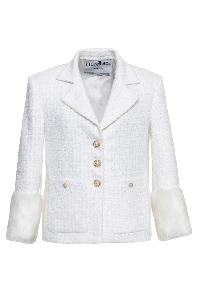 White Jacket & short waist with fur sleeves