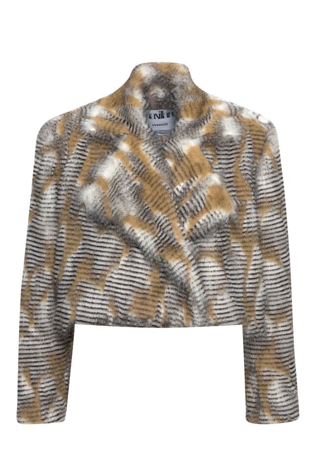 Cream shearling fur jacket & bird wing detail