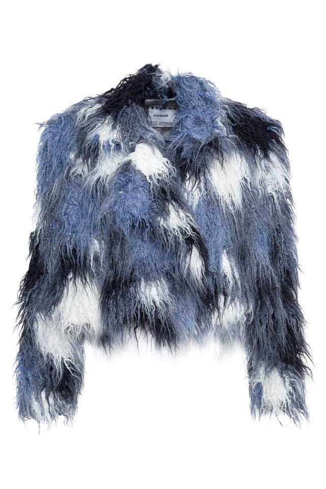 magenta fur with tassels, short waist