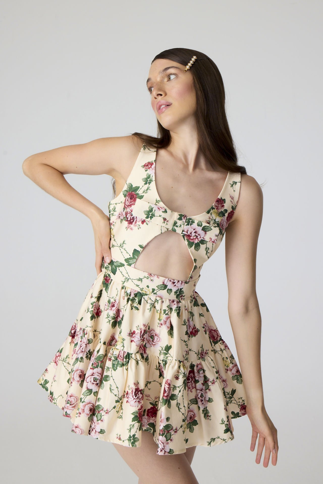 Pink and white floral bow dress