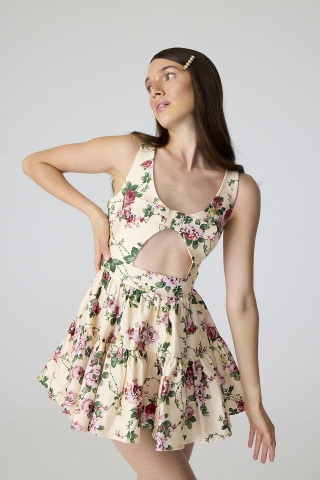 Pink and white floral bow dress