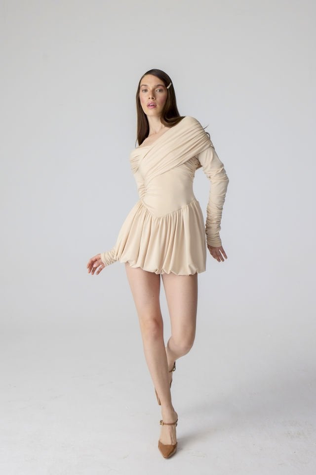 Shirred dress bone color