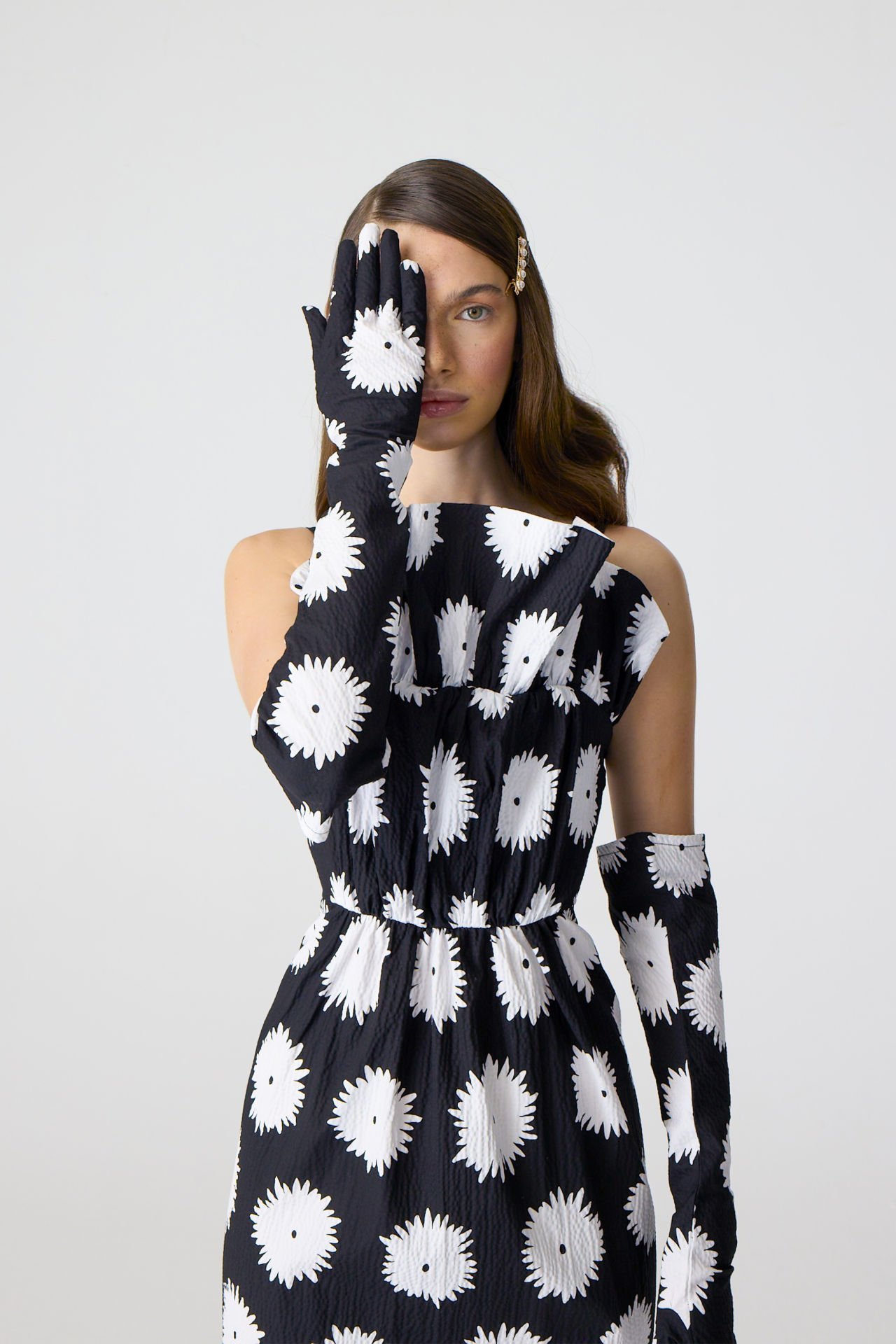 black and white long floral dress