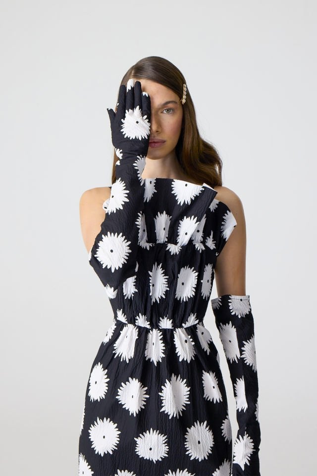 black and white long floral dress