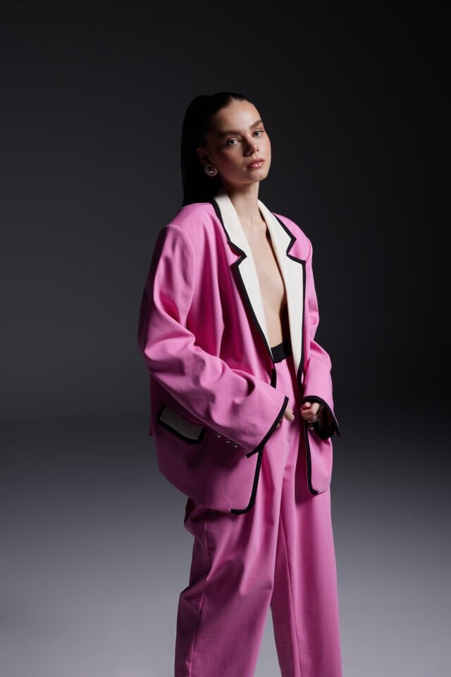 Pink Jacket With White Collardress