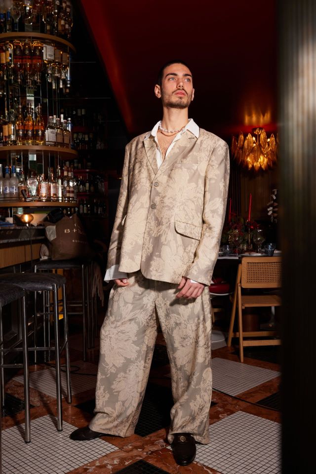 Gray men's Jacket with floral details