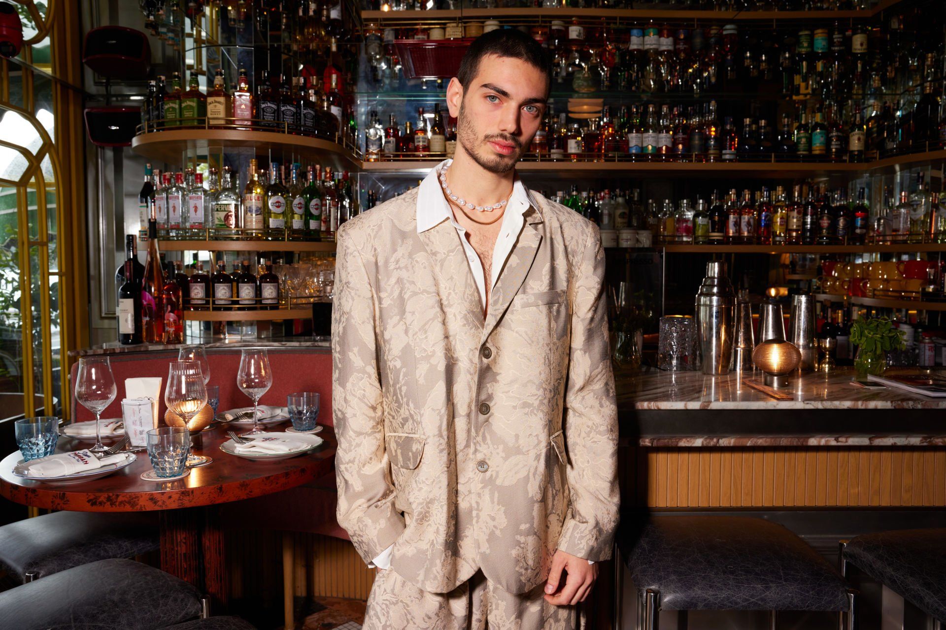 Gray men's Jacket with floral details