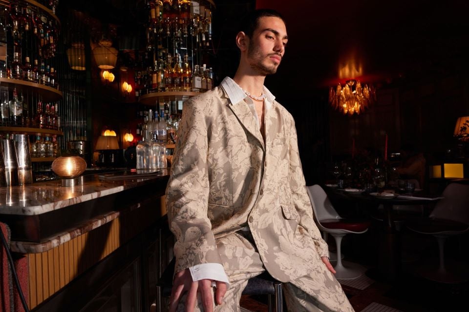 Gray men's Jacket with floral details