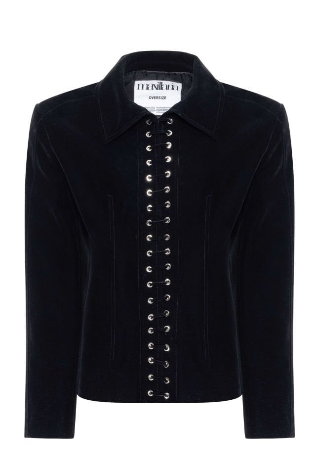 Black Jacket Dress with eyelet lacing detail